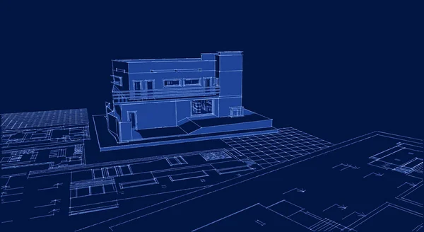 Casa Moderna Projeto Arquitetônico Esboço Ilustração — Fotografia de Stock