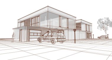 soyut kübik ev 3d oluşturma