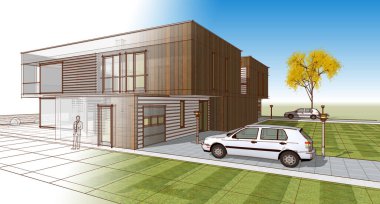 soyut kübik ev 3d oluşturma