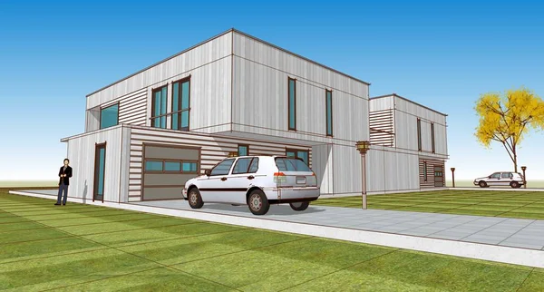 Abstract Cubic House Rendering — Stock Photo, Image