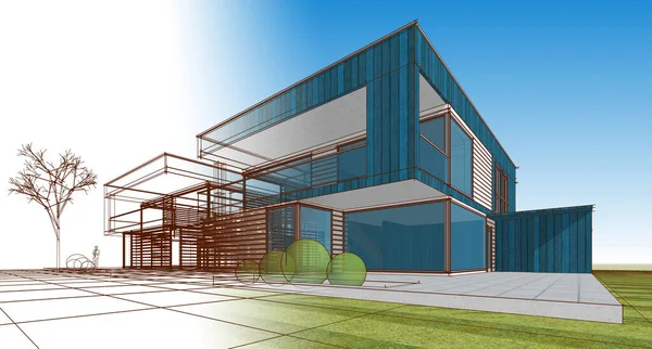 Abstract Cubic House Rendering — Stock Photo, Image