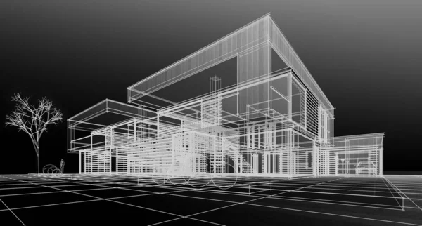 Abstract Kubusvormig Huis Rendering — Stockfoto