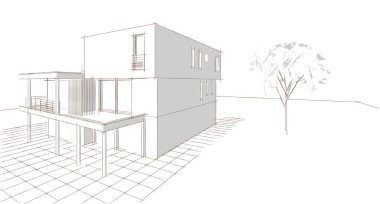 ev mimarisi çizimi 3d illüstrasyon