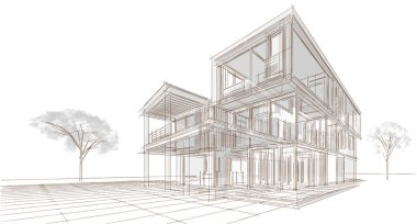 ev mimarisi çizimi 3d illüstrasyon