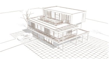 ev mimarisi çizimi 3d illüstrasyon