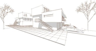 ev mimarisi çizimi 3d illüstrasyon