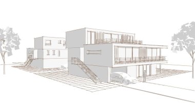 ev mimarisi çizimi 3d illüstrasyon