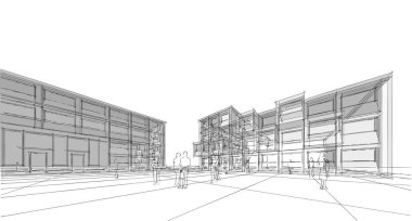 soyut modern mimari modüler cephe 3D illüstrasyon