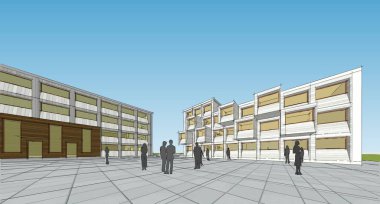 soyut modern mimari modüler cephe 3D illüstrasyon