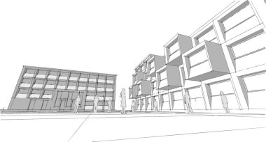 soyut modern mimari modüler cephe 3D illüstrasyon