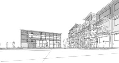 soyut modern mimari modüler cephe 3D illüstrasyon