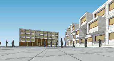 soyut modern mimari modüler cephe 3D illüstrasyon