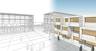 soyut modern mimari modüler cephe 3D illüstrasyon