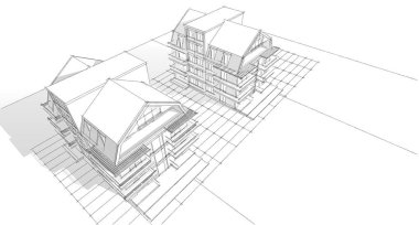 Tavan arası 3D resimli geleneksel ev