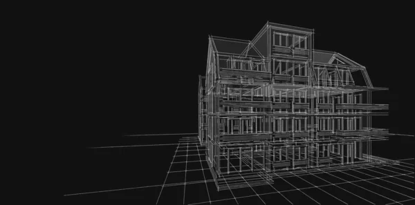 带有阁楼3D插图的传统房子 — 图库照片