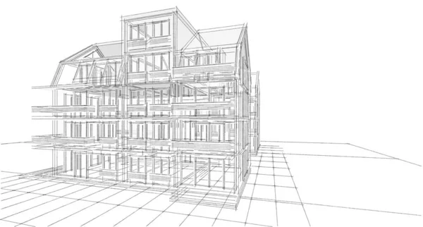 带有阁楼3D插图的传统房子 — 图库照片