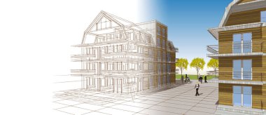Tavan arası 3D resimli geleneksel ev