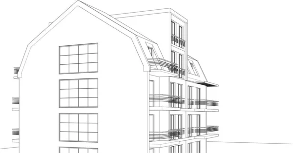 屋根裏部屋の3Dイラスト付きの伝統的な家 — ストックベクタ