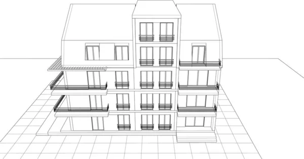 带有阁楼3D插图的传统房子 — 图库矢量图片