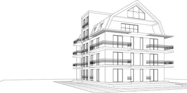 带有阁楼3D插图的传统房子 — 图库矢量图片