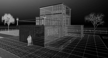 ev mimarisi çizimi 3d illüstrasyon