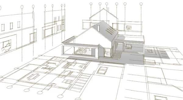 Huisprojectplan Rendering — Stockfoto