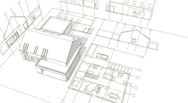 Haus Projekt Plan Rendering — Stockfoto