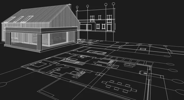 屋宇工程图则3D渲染 — 图库照片