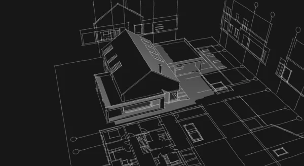 家プロジェクト計画3Dレンダリング — ストック写真