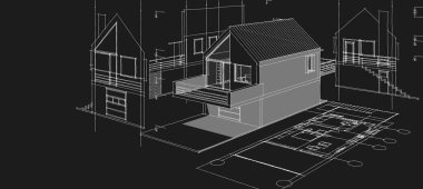 Geleneksel küçük ev mimarisi çizimi 3D illüstrasyon