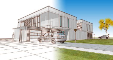 ev mimarisi çizimi 3d illüstrasyon