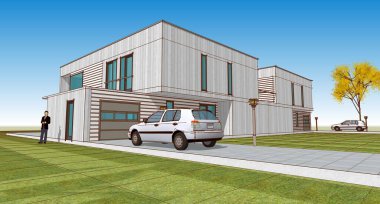 ev mimarisi çizimi 3d illüstrasyon