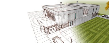 ev mimarisi çizimi 3d illüstrasyon