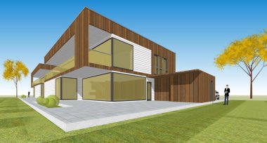 ev mimarisi çizimi 3d illüstrasyon