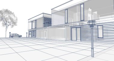 ev mimarisi çizimi 3d illüstrasyon