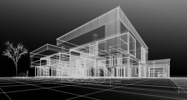 ev mimarisi çizimi 3d illüstrasyon