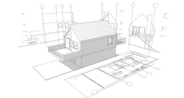 Traditionelle Kleine Haus Architektonische Skizze Illustration — Stockfoto