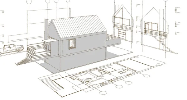 传统的小房子建筑草图 — 图库照片