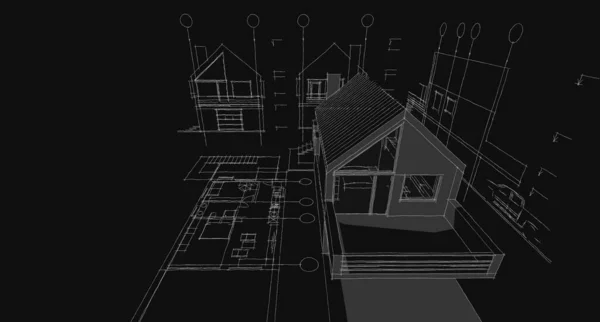Традиционный Небольшой Дом Архитектурный Эскиз Иллюстрации — стоковое фото