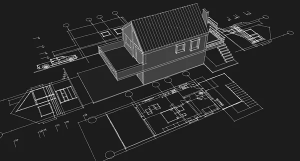 Traditionelle Kleine Haus Architektonische Skizze Illustration — Stockfoto