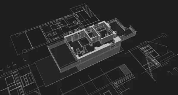 Traditionele Kleine Huis Architectonische Schets Illustratie — Stockfoto