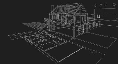 Küçük ev mimarisi çizimi 3d illüstrasyon
