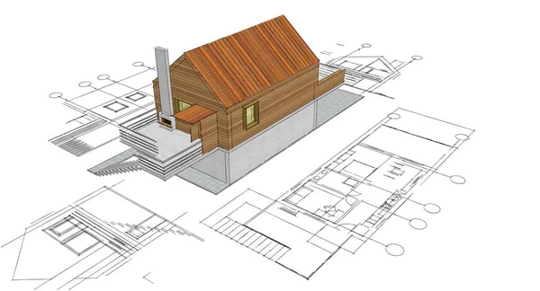 Pequena Casa Desenho Arquitetônico Ilustração — Fotografia de Stock