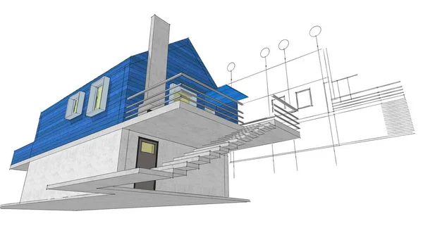 Liten Hus Arkitektonisk Skiss Illustration — Stockfoto