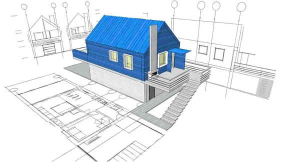 Small House Architectural Sketch Illustration — Stock Photo, Image