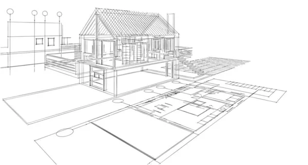 Архитектурный Эскиз Небольшого Дома — стоковое фото