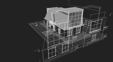 Tavan arası mimari çizimi olan ev 3D görüntüleme
