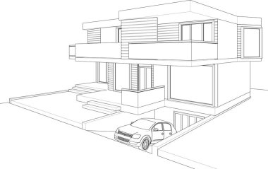 Modern ev çizimi 3d illüstrasyon