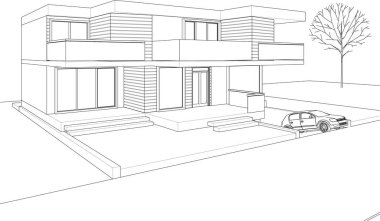 Modern ev çizimi 3d illüstrasyon