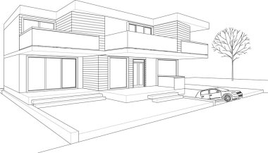 Modern ev çizimi 3d illüstrasyon